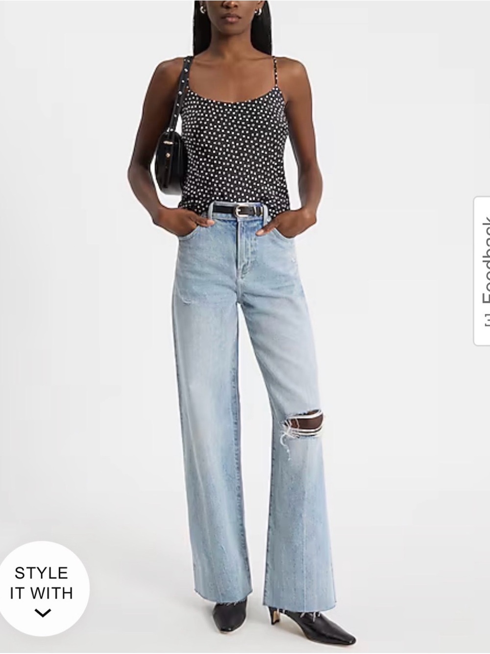 Express High Waisted Wide Leg Ripped Jeans Light Wash Size 0 Long
